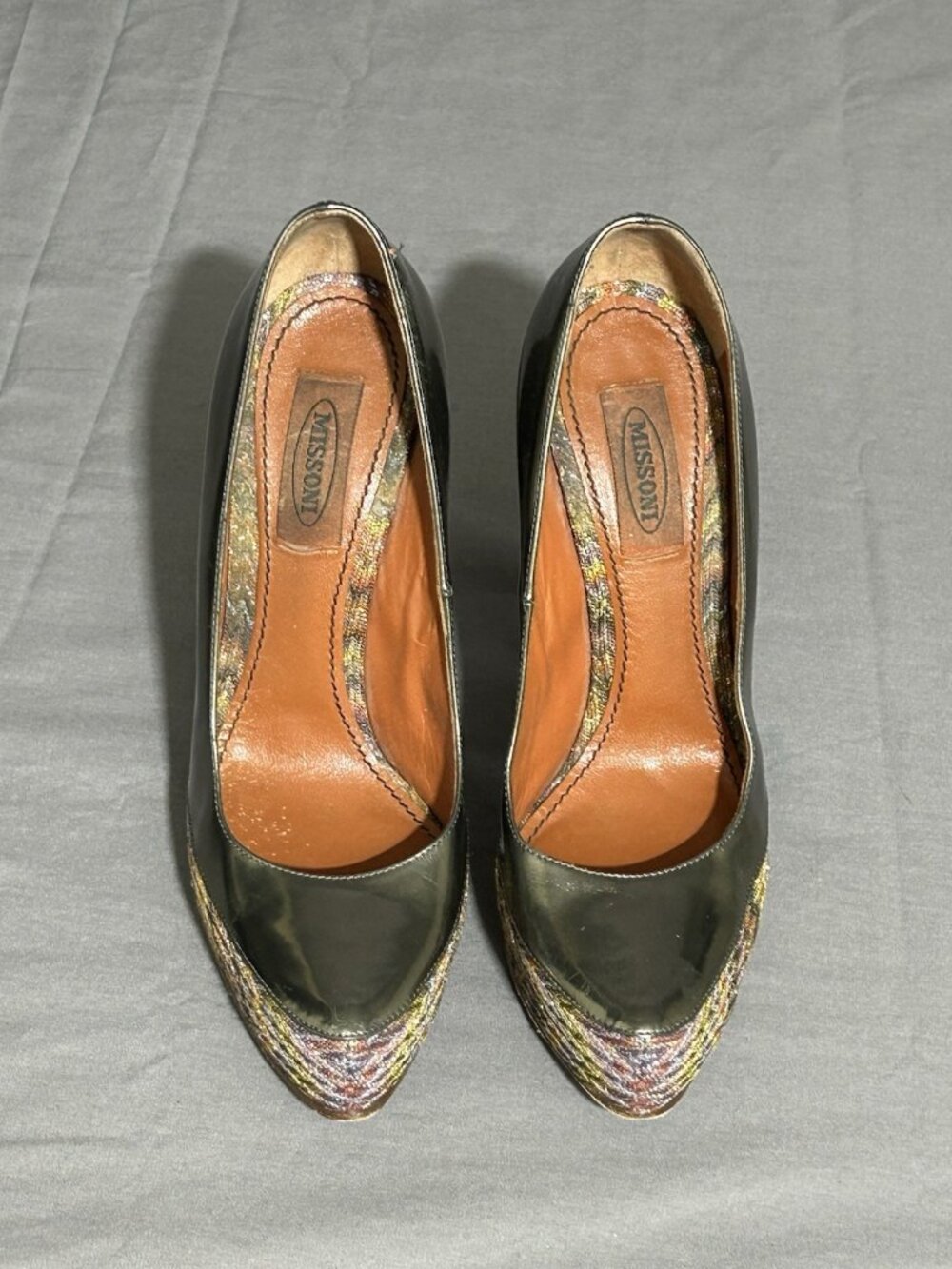 Missoni Zig Zag & Metalic Silver Block Heel Platform Pumps Sz 9/40